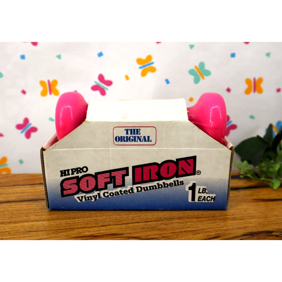 Vintage 1993 The Original Hi Pro Soft Iron Vinyl Coated 1 lb Dumbbells NEW - Picture 1 of 6